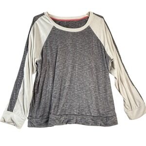 Cuddl Duds Womens Raglan Sleeve Colorblock Sweatshirt Top XL‎ Gray Beige